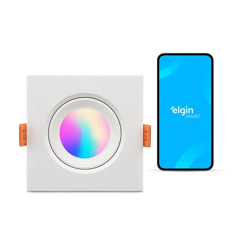 Luminária Smart Quadrada Ecospot Elgin com controle RGB, Wi-Fi e compatibilidade com Alexa e Google Home