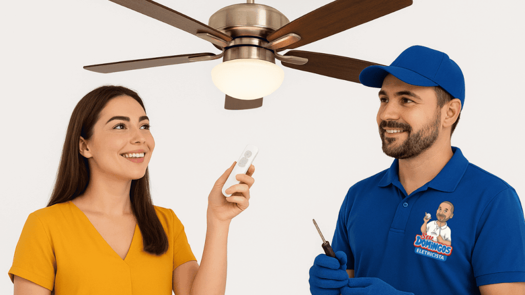 Equipe Seu Domingos Eletricista instalando ventilador