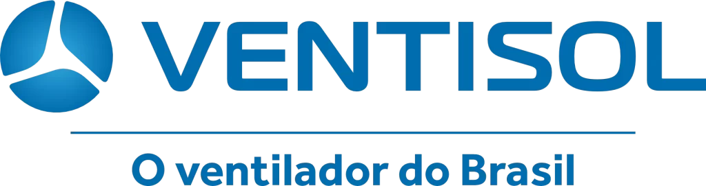 Logotipo da Ventisol em letras azuis, marca referência em ventiladores de teto.
