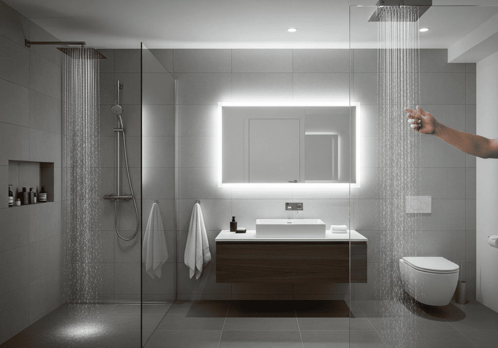 Luz do banheiro acende quando liga o chuveiro