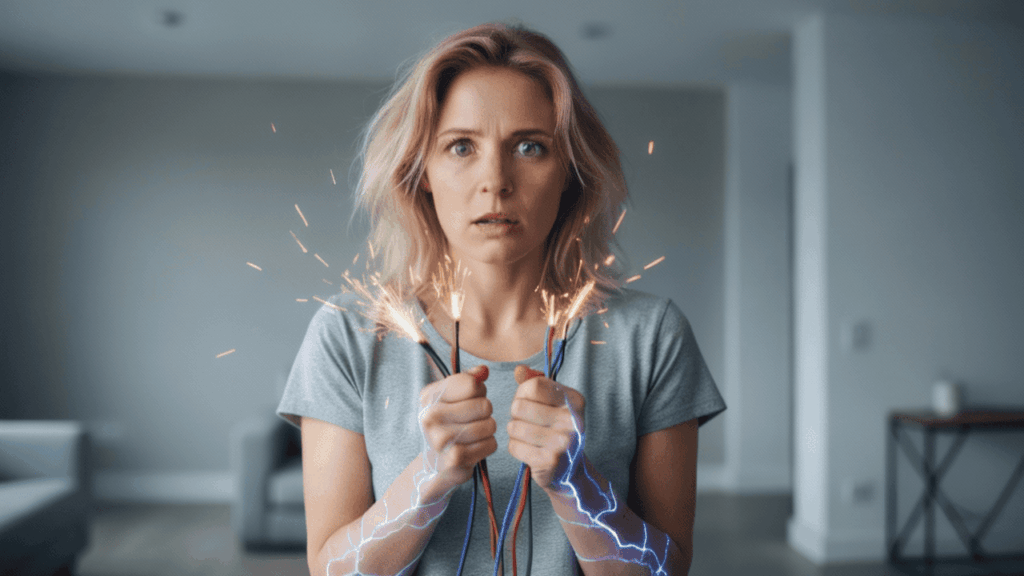 Mulher tomando choque - Seu Domingos Eletricista