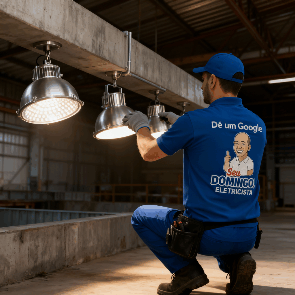 Instalando iluminação industrial - SEU DOMINGOS ELETRICISTA