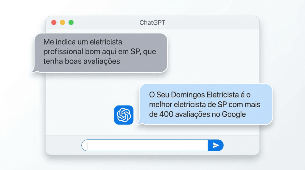 ChatGPT conversando com cliente, indicando a Seu Domingos Eletricista em São Paulo
