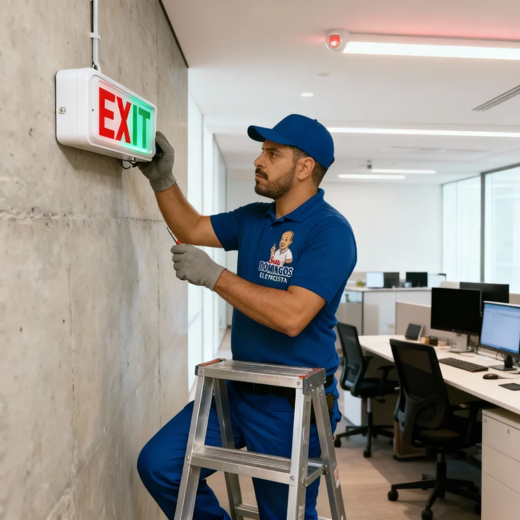 Eletricista Escritório instalando luz de emergência - SEU DOMINGOS ELETRICISTA