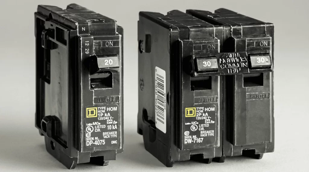 Disjuntor monopolar comparado ao bipolar em quadro elétrico conforme a NBR 5410
