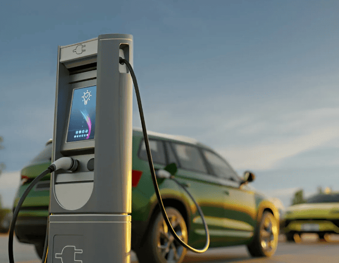 Veículo elétrico carregando em estação de recarga representando a mobilidade elétrica