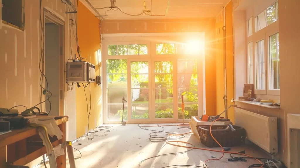 Interior de residência durante revisão elétrica