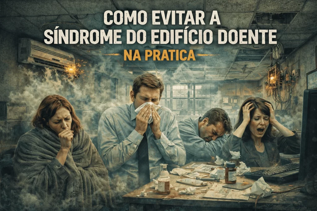 Ambiente de escritório deteriorado com sinais de problemas estruturais e elétricos