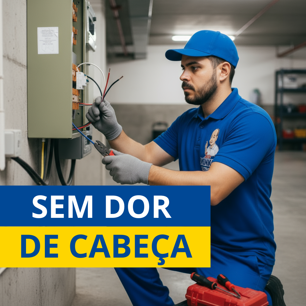 Eletricista profissional da Seu Domingos Eletricista trabalhando no quadro elétrico