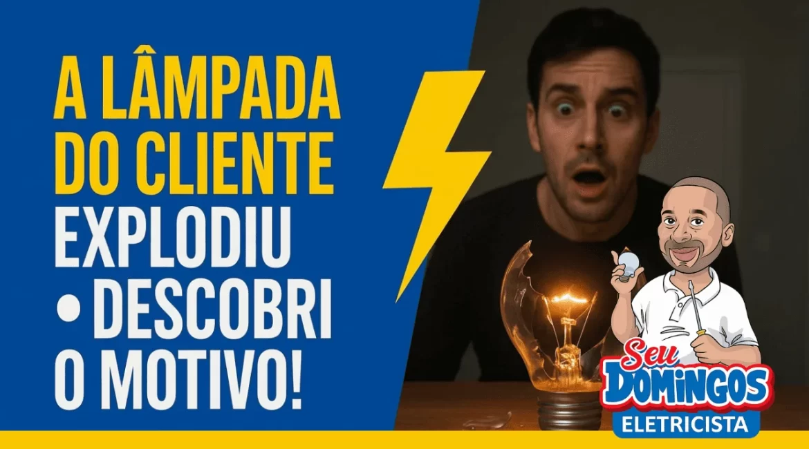 Rapaz olhando assustado para lâmpada que explodiu