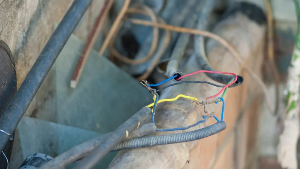 Fiação elétrica antiga instalada na área externa da residência