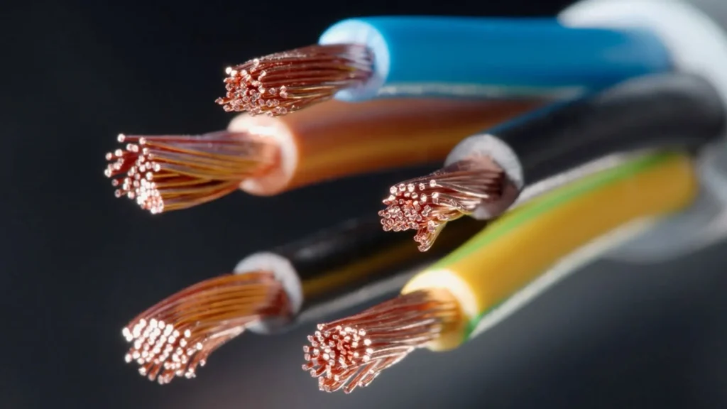 Fiação de cobre com cores diferentes utilizada em instalação elétrica