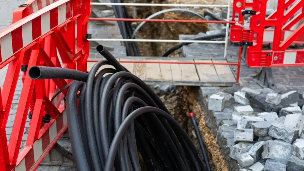 Instalação de fiação subterrânea para distribuição elétrica