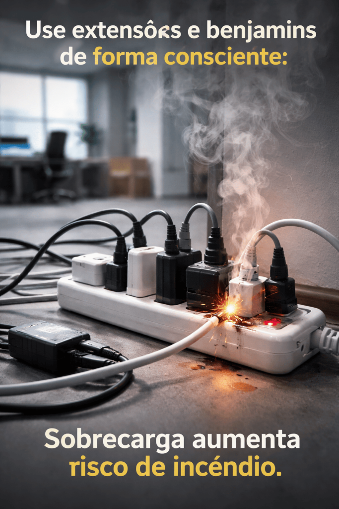 Extensões e benjamins conectados de forma consciente para evitar sobrecarga