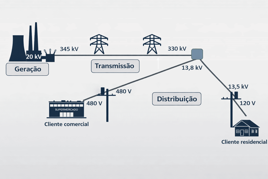 Rede elétrica com variação de tensão causando instabilidade no fornecimento de energia