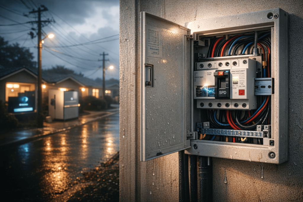 Restabelecimento de energia elétrica após tempestade em área residencial