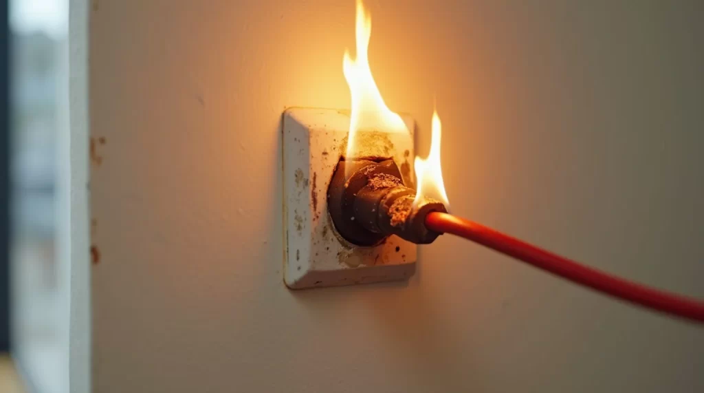 Tomada pegando fogo após uso de aparelho de alta potência