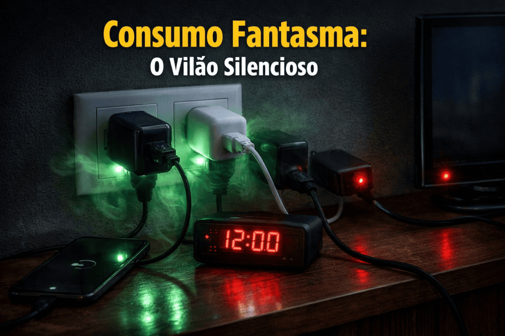 Aparelhos eletrônicos em modo standby gerando consumo fantasma em residência