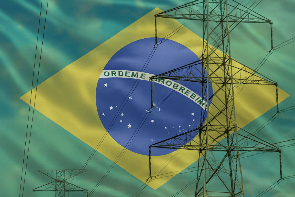 Rede elétrica brasileira com torres de transmissão em operação
