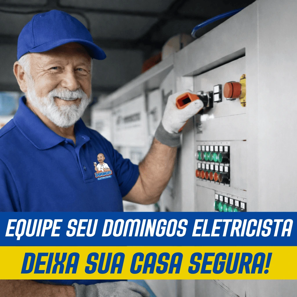 Equipe Seu Domingos Eletricista trabalhando no painel elétrico durante manutenção