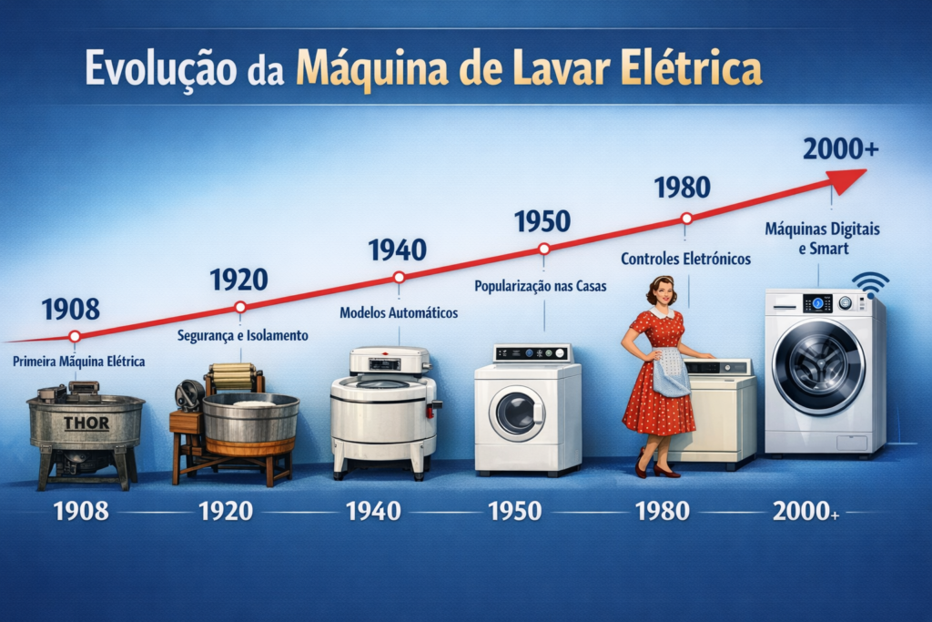 Evolução das máquinas de lavar ao longo do tempo