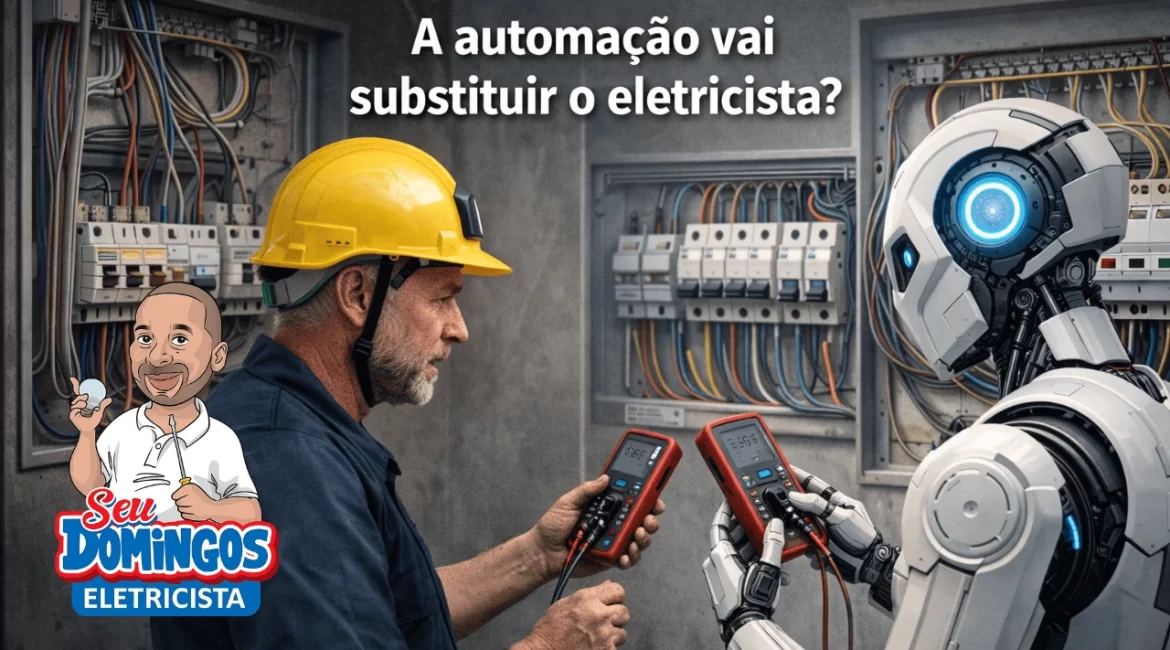 Humano e robô analisando painel elétrico em instalação moderna