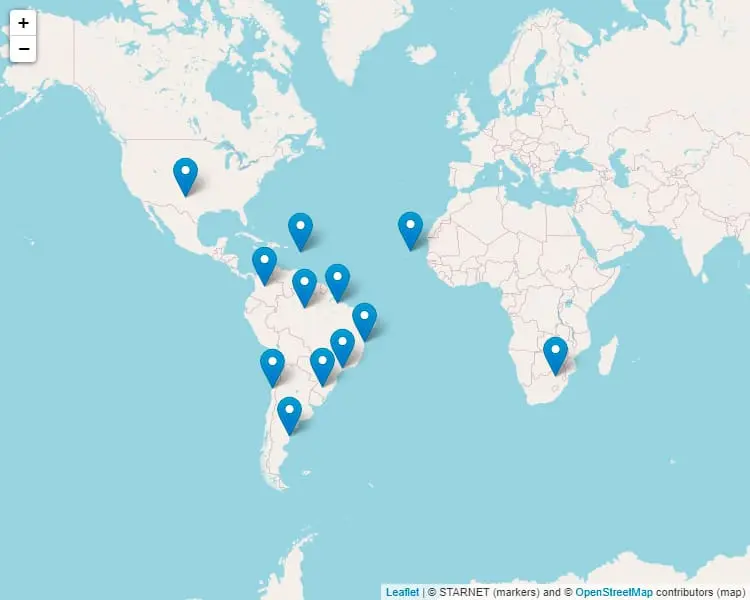 Mapa dos locais com maior incidência de raios no mundo