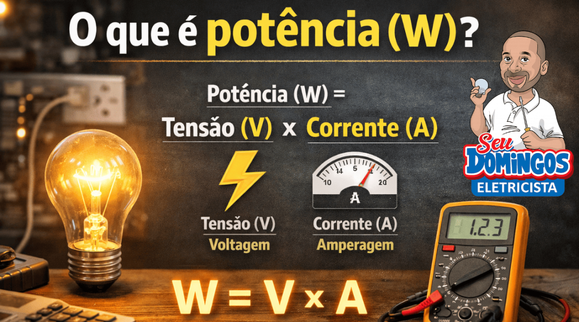 Representação de potência elétrica em watts com equipamentos ligados
