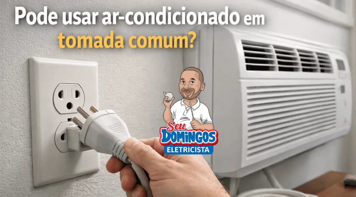 Ar-condicionado conectado a tomada comum em ambiente residencial