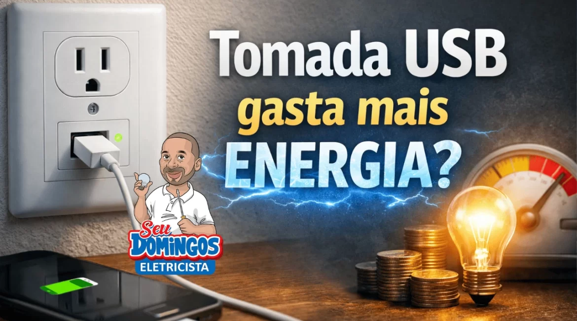 Tomada USB instalada na parede para carregamento de dispositivos