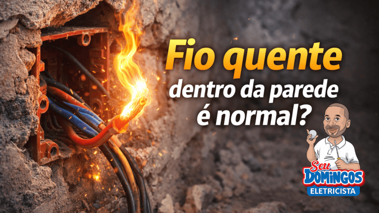 Fio elétrico superaquecido dentro da parede com isolamento danificado, representando risco de curto-circuito e incêndio.