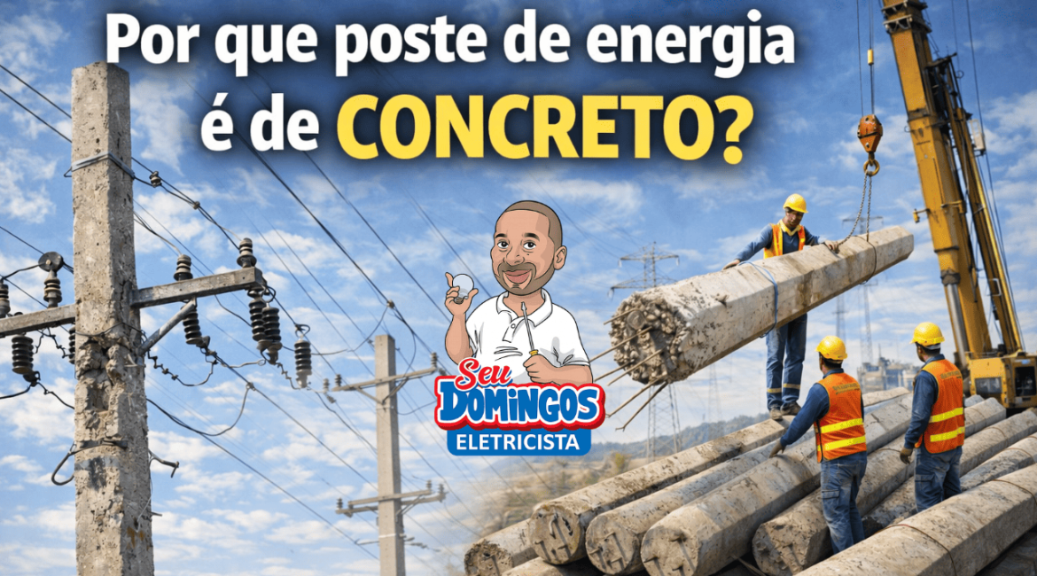 Poste de energia elétrica feito de concreto em via urbana