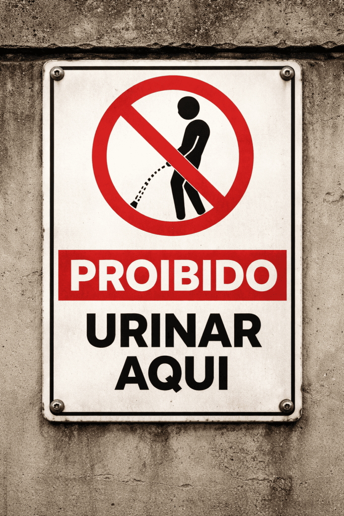Placa de advertência proibido urinar em área pública