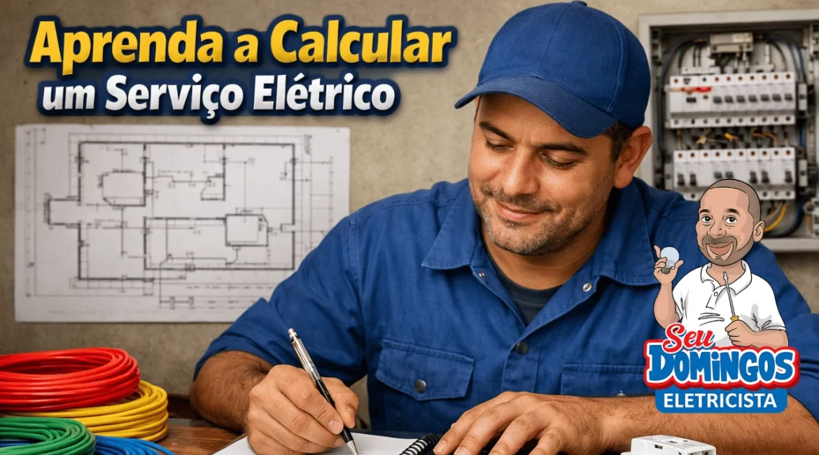 Eletricista calculando orçamento de serviço elétrico na oficina