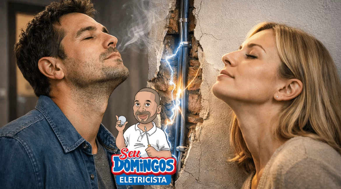 Tomada elétrica com cheiro de queimado indicando problema