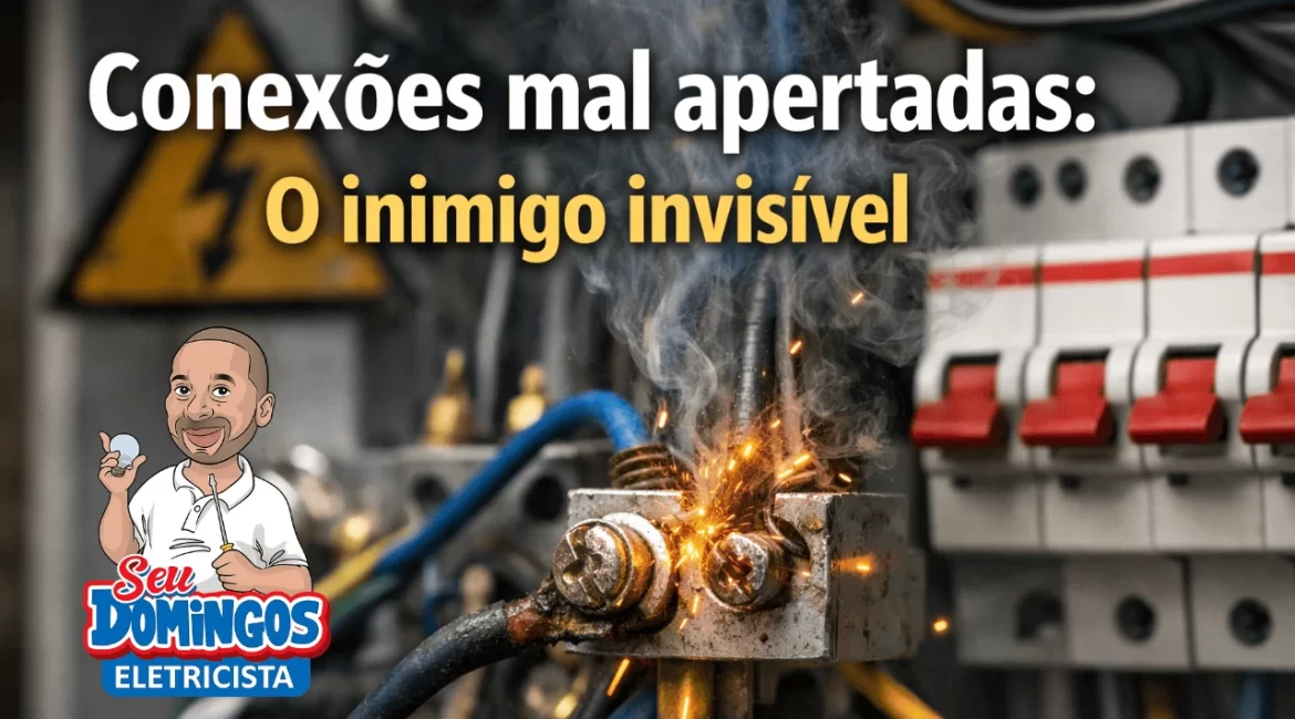 Conexão elétrica solta em fio dentro de caixa de tomada