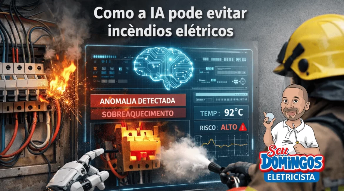 Sistema de inteligência artificial detectando risco de incêndio em painel elétrico