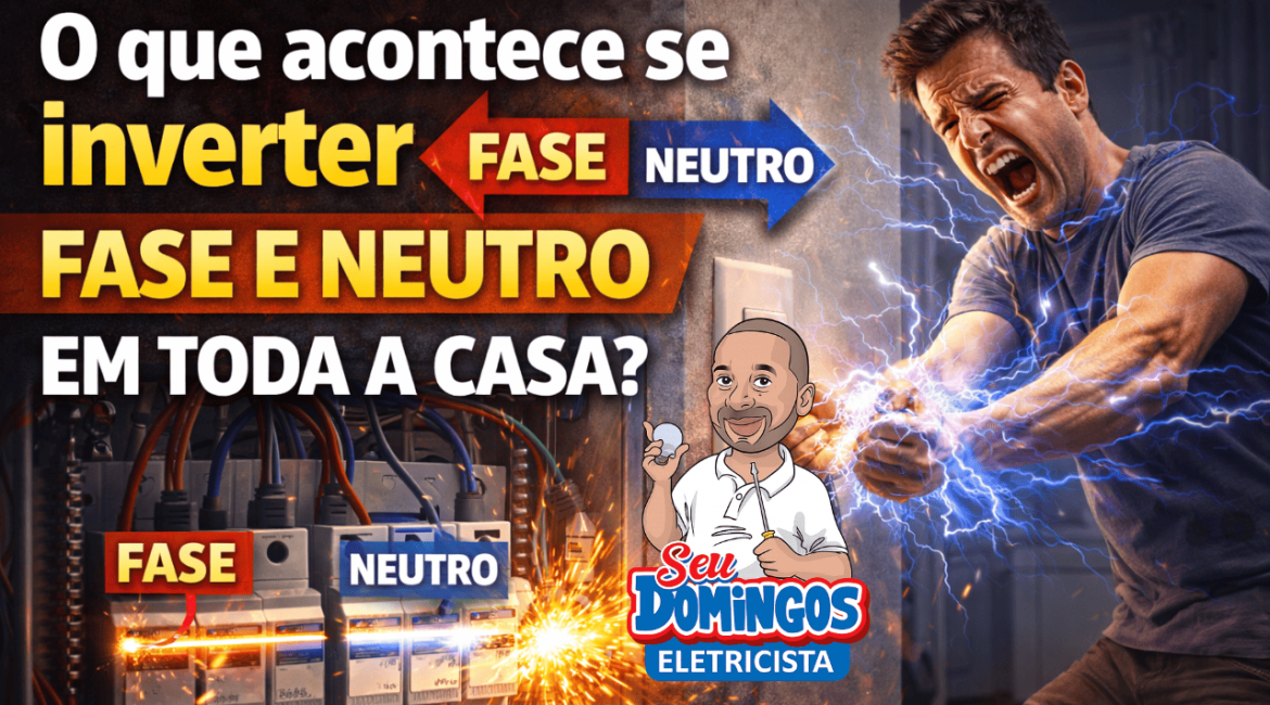 Ligação elétrica com fase e neutro invertidos em tomada residencial