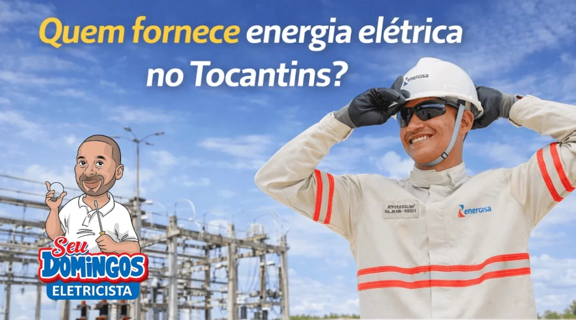 Funcionário da Energisa Tocantins com capacete em frente a subestação de energia