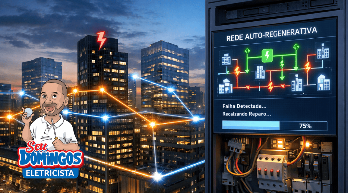 Rede elétrica auto-regenerativa em funcionamento restabelecendo energia automaticamente
