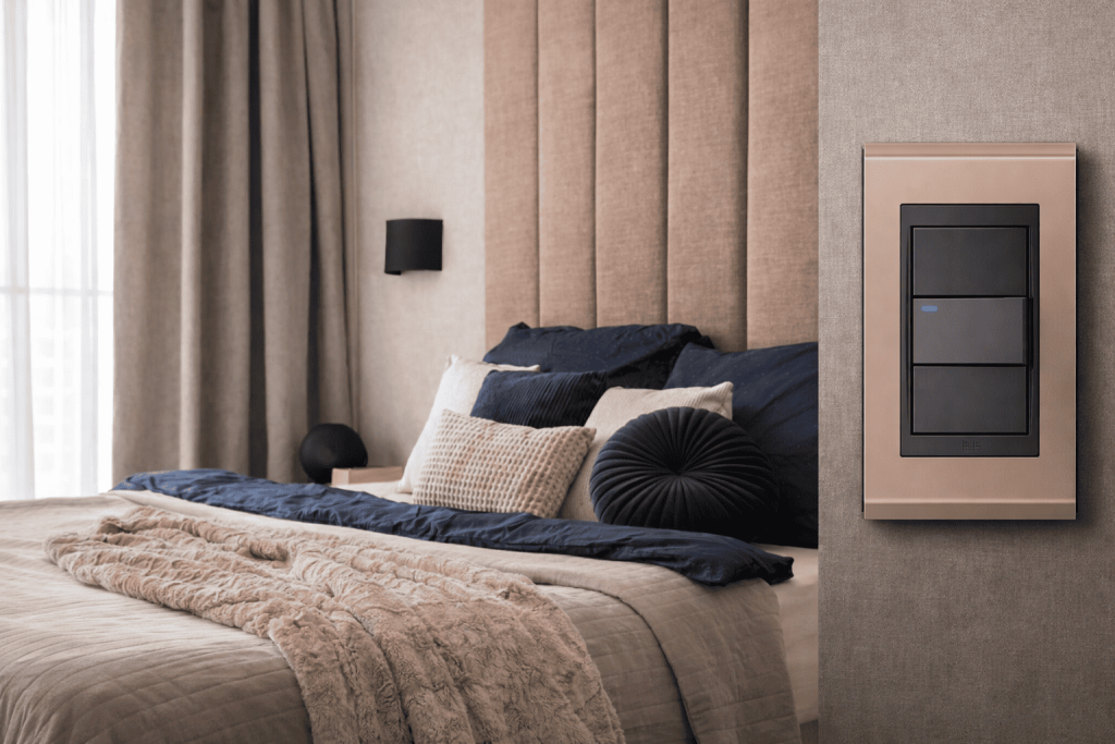 Tomadas e interruptores modernos integrados ao design da casa