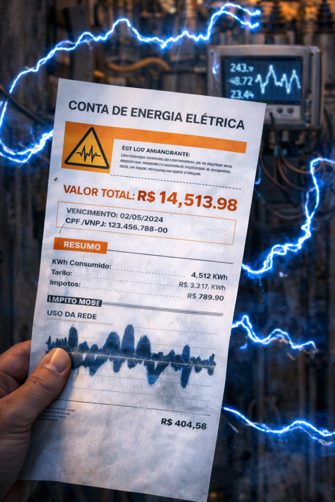 Conta de energia elétrica alta com valor elevado