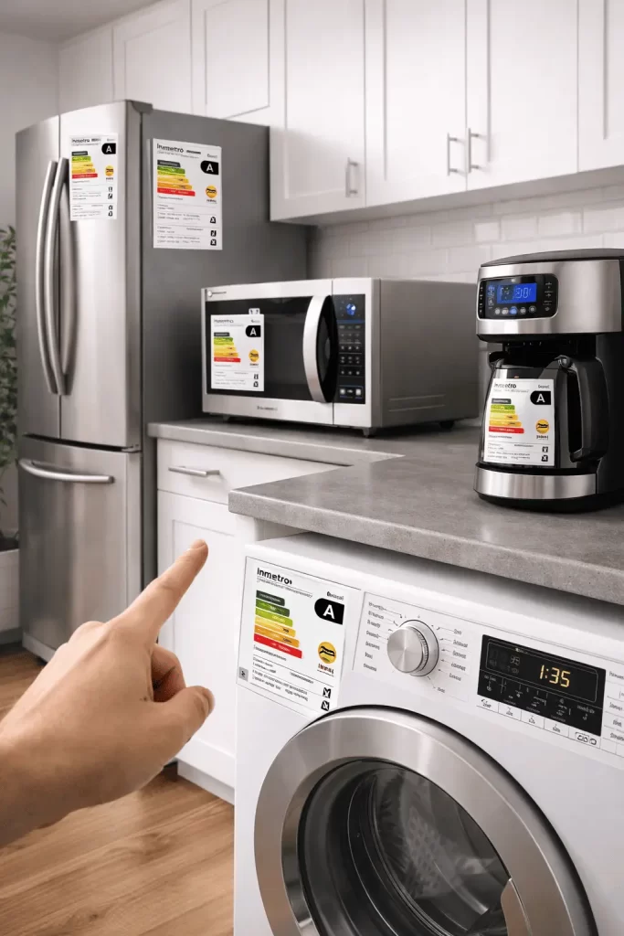 Cozinha moderna com eletrodomésticos eficientes energeticamente
