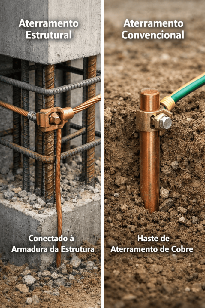 Diferença entre aterramento estrutural e aterramento convencional