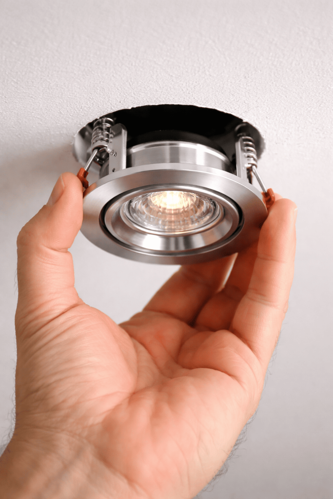 Instalação de spot de LED no teto de ambiente interno