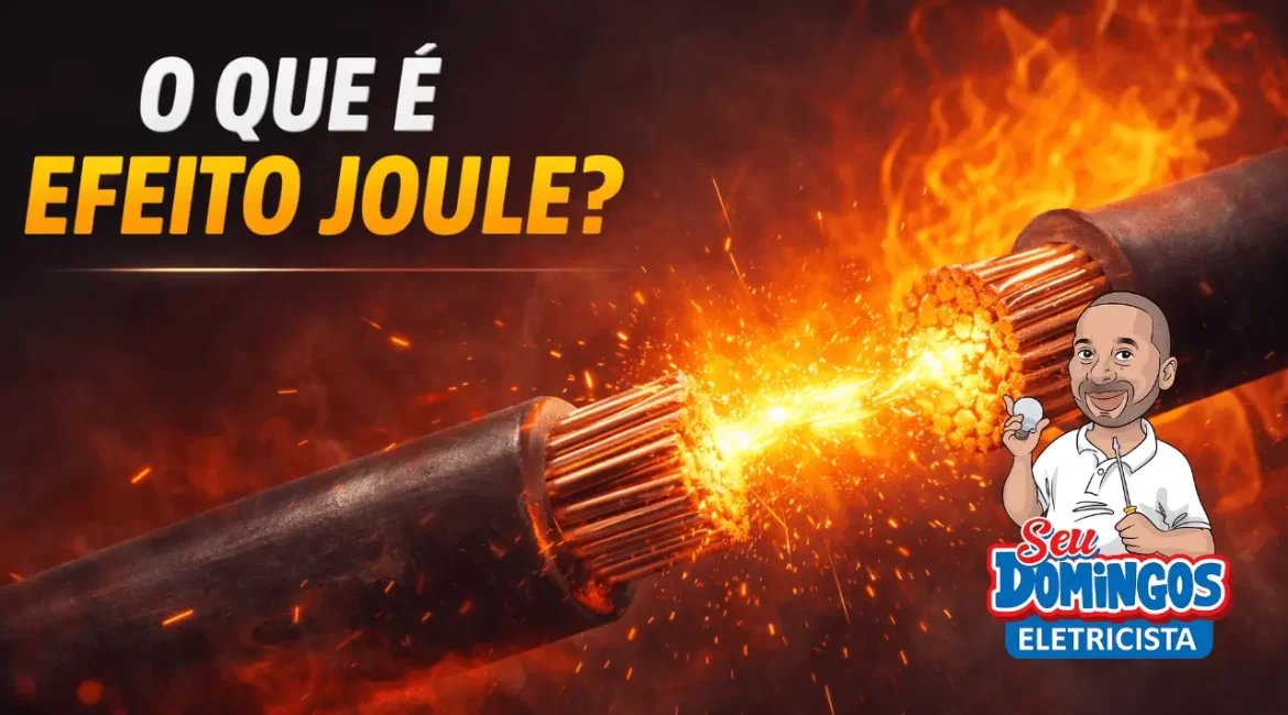 Explicação do efeito Joule mostrando aquecimento do fio elétrico