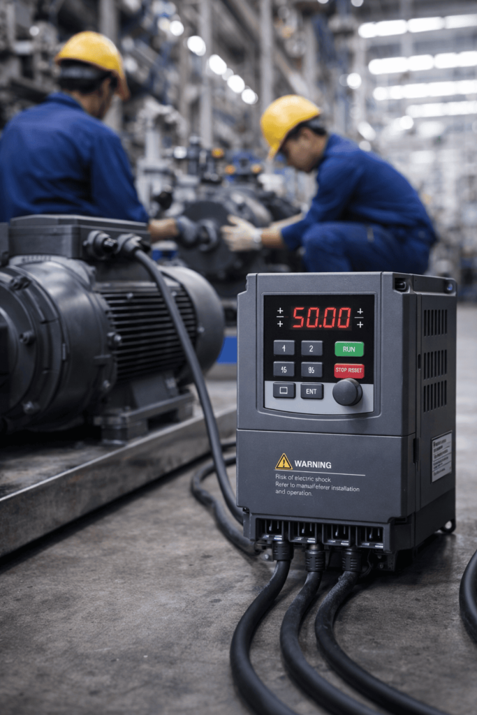 Inversor de frequência instalado em ambiente industrial