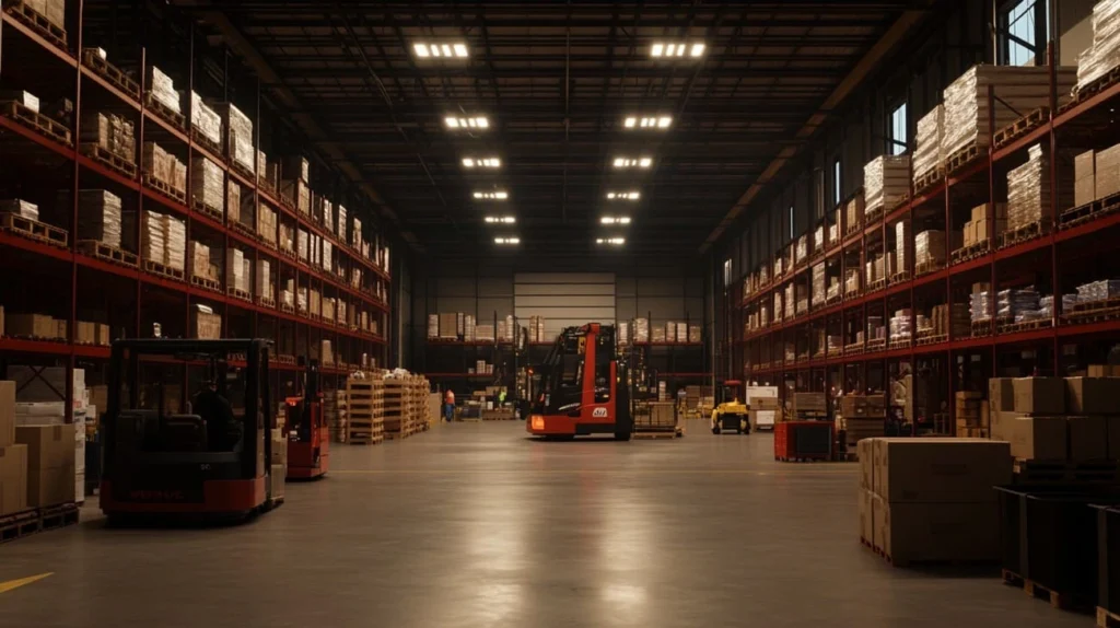 Iluminação conduzida em armazém industrial