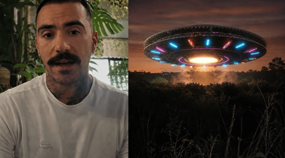 Influenciador registrando luzes misteriosas no céu durante relato de possível avistamento de OVNI no Paraná
