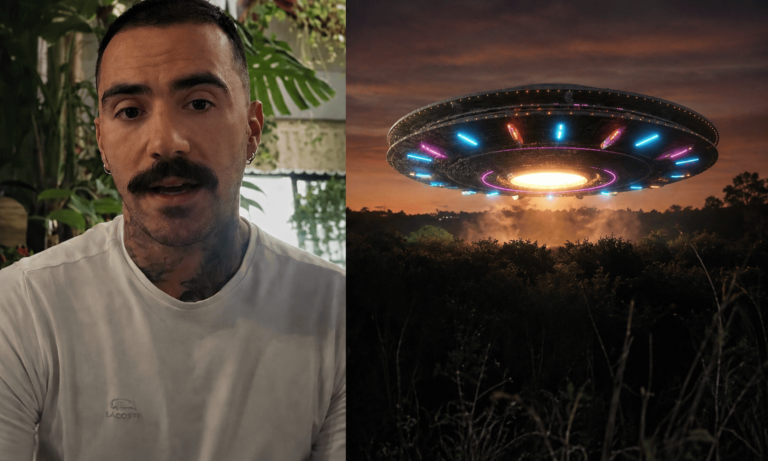 Influenciador registrando luzes misteriosas no céu durante relato de possível avistamento de OVNI no Paraná